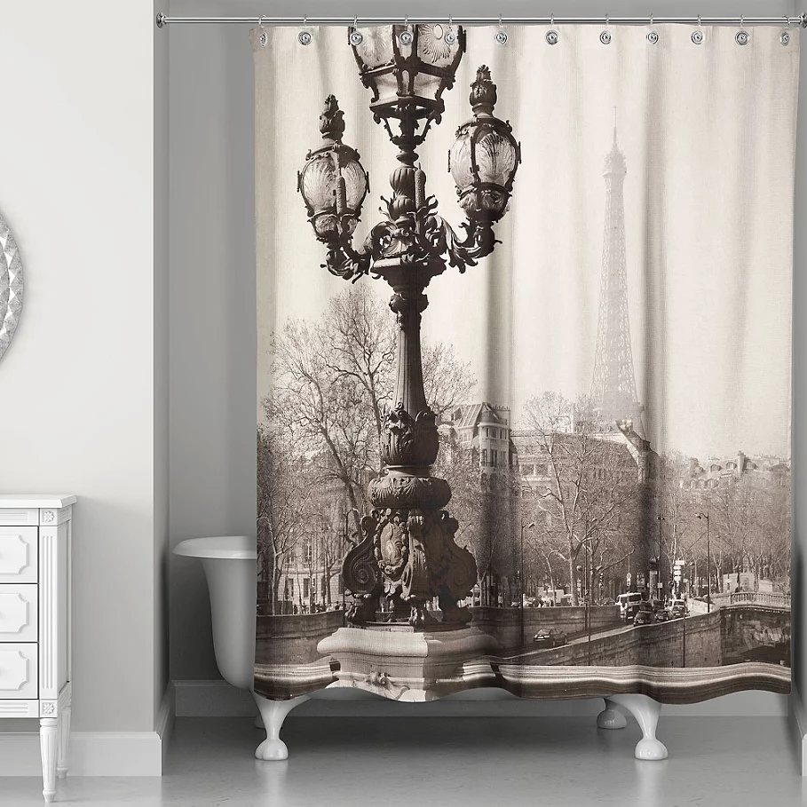 Designs Direct Afternoon in Paris Shower Curtain in BlackBeige