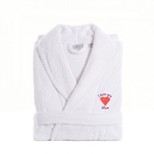  Linum Home Textiles I Love You Mom Terry Heart Bathrobe in WhitePink