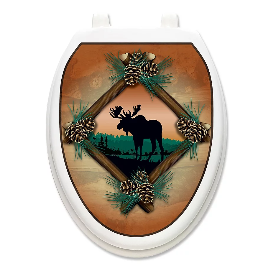 Toilet Tattoos Moose at Sunset Decorative Applique for Elongated Toilet Lids