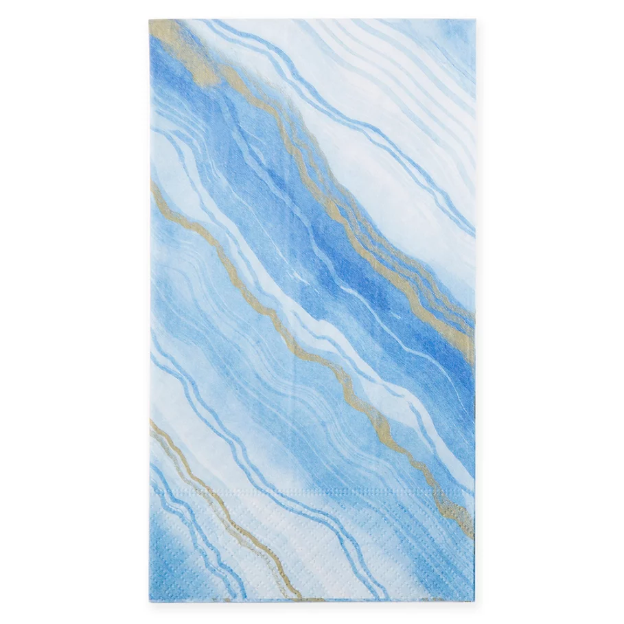Caspari 12-Count Marble Paper Guest Towel Napkin in Blue