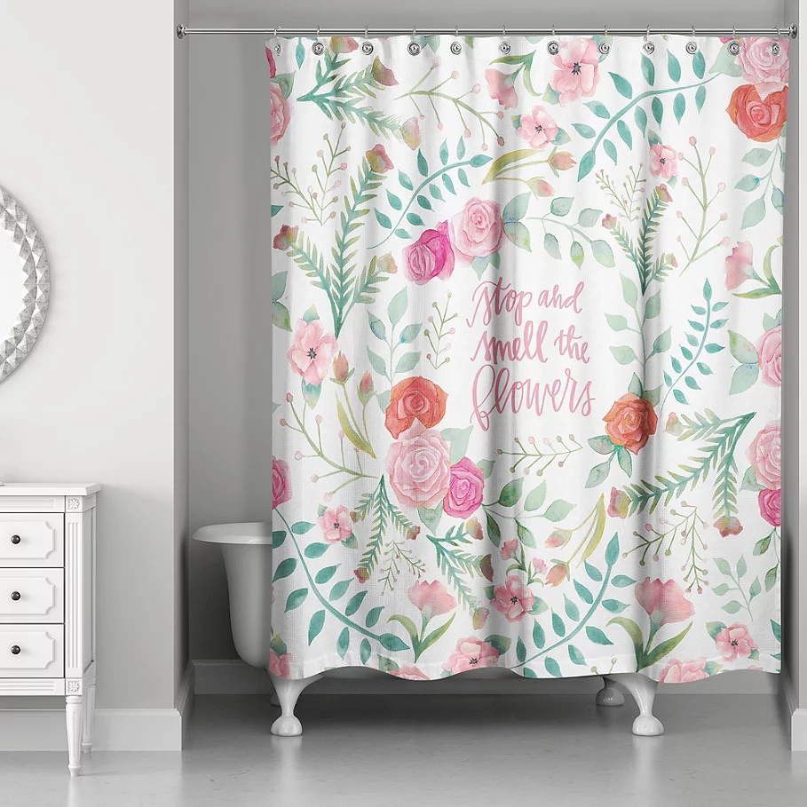 Designs Direct 71-Inch x 74-Inch Smell the Flowers Shower Curtain in Pink