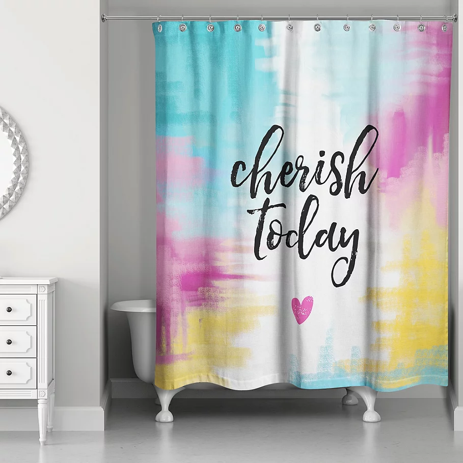 Designs Direct 71-Inch x 74-Inch Cherish Today Shower Curtain in Teal