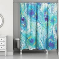 Designs Direct 71-Inch x 74-Inch Painted Peacock Feathers Shower Curtain in Blue
