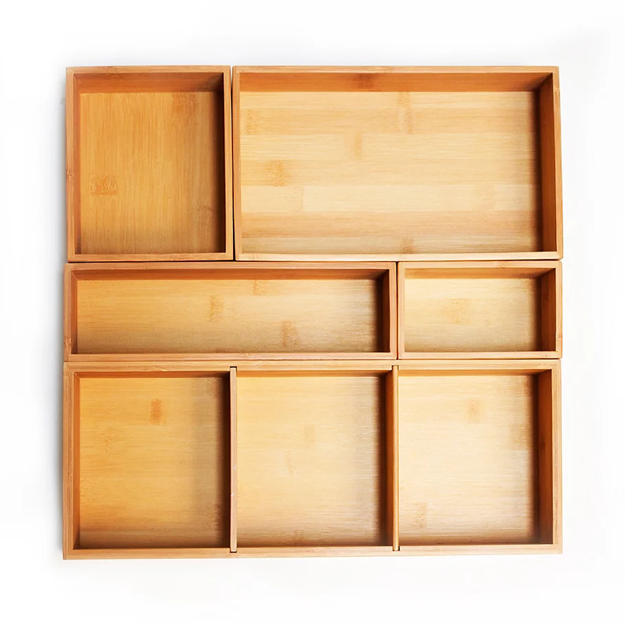 Seville Classics 5-Piece Bamboo Storage Box Drawer Organizer Set