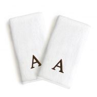 Linum Home Textiles Bridal Monogram Letter Hand Towels in BrownWhite (Set of 2)
