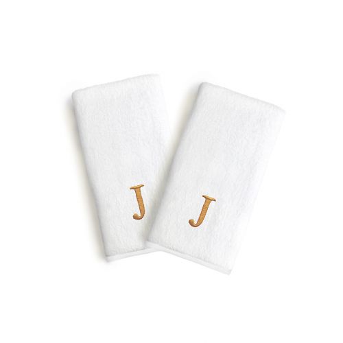  Linum Home Textiles Bridal Monogram Letter Hand Towels in WhiteGold (Set of 2)