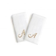 Linum Home Textiles Bridal Monogram Script Letter Hand Towels in WhiteGold (Set of 2)