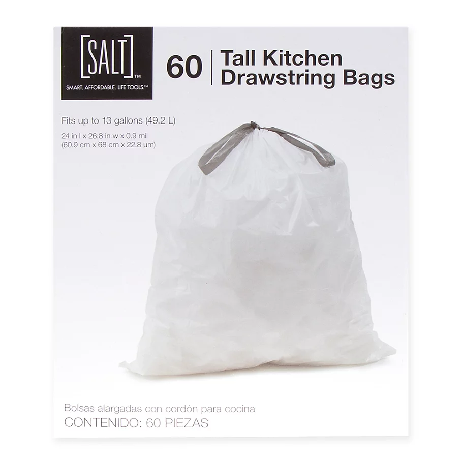 SALT™ 60-Pack 13-Gallon Drawstring Trash Bags in White
