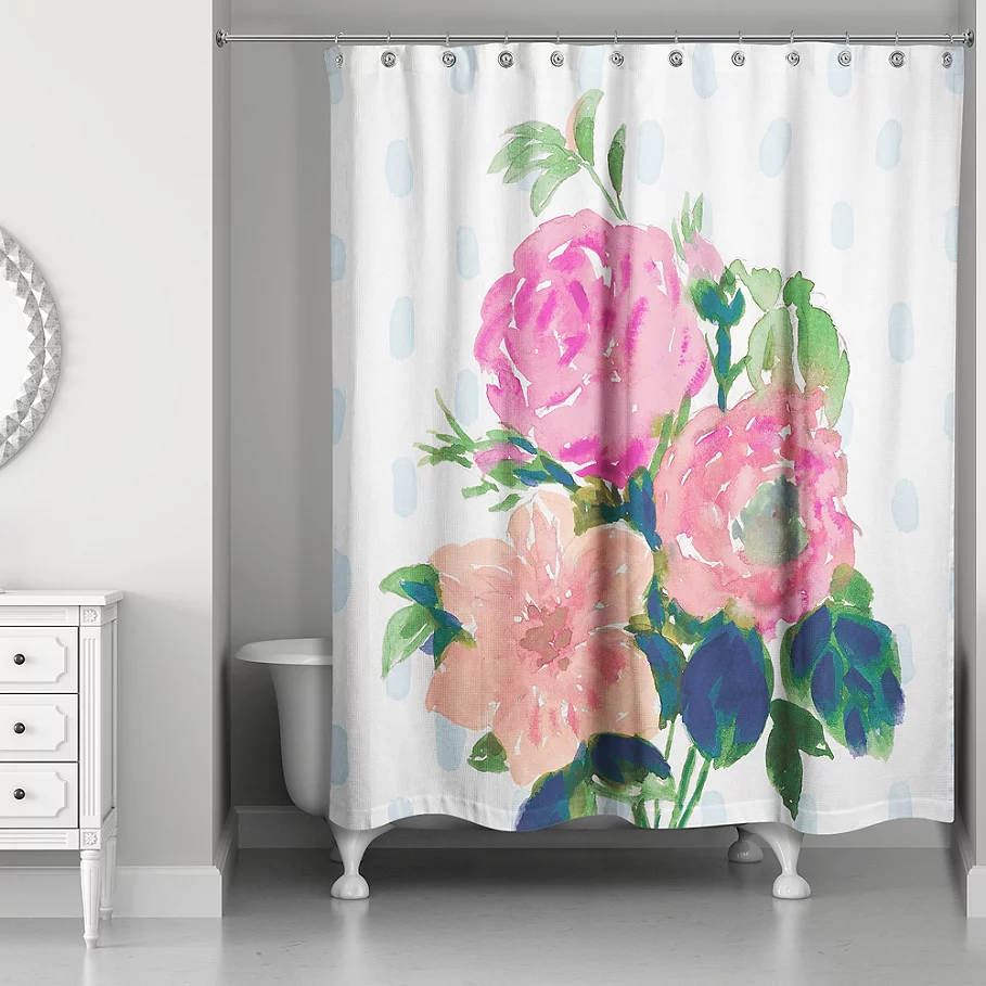 Designs Direct Watercolor Floral Bouquet Shower Curtain in Pink