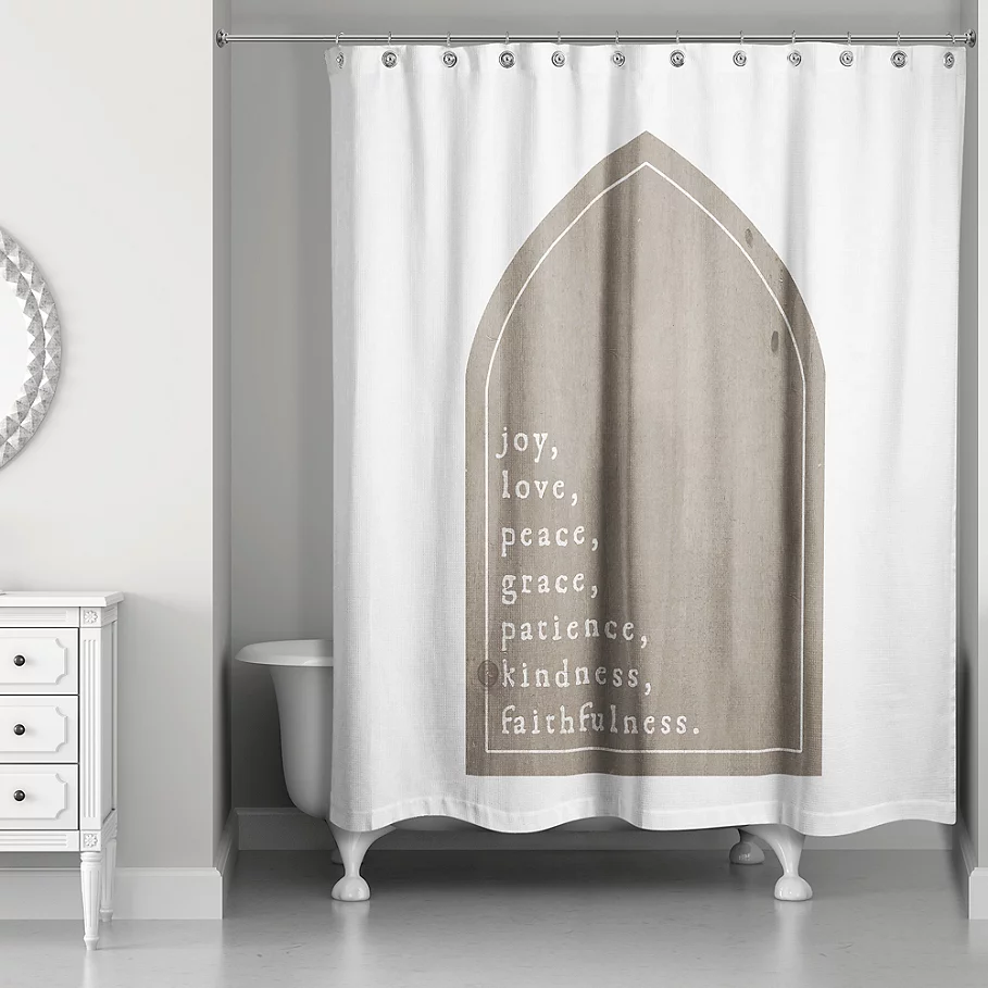 Designs Direct Love, Joy, Peace Words 74-Inch x 71-Inch Shower Curtain in Brown