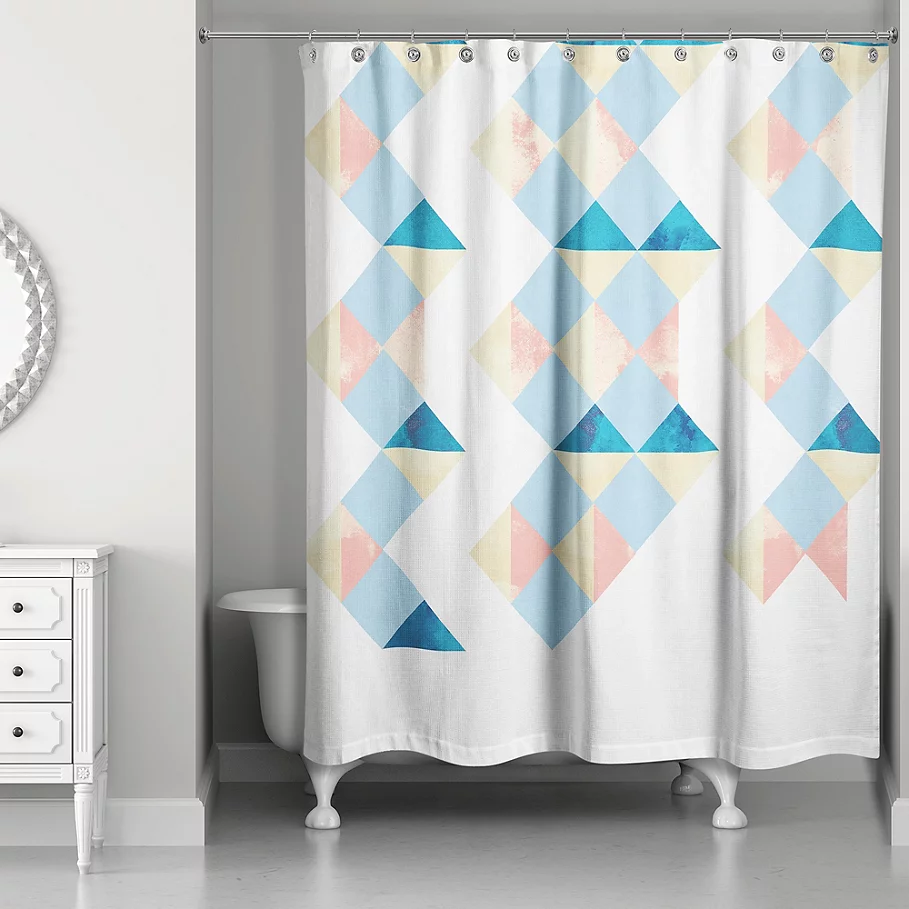 Designs Direct Zig Zag Squares Shower Curtain in Blue