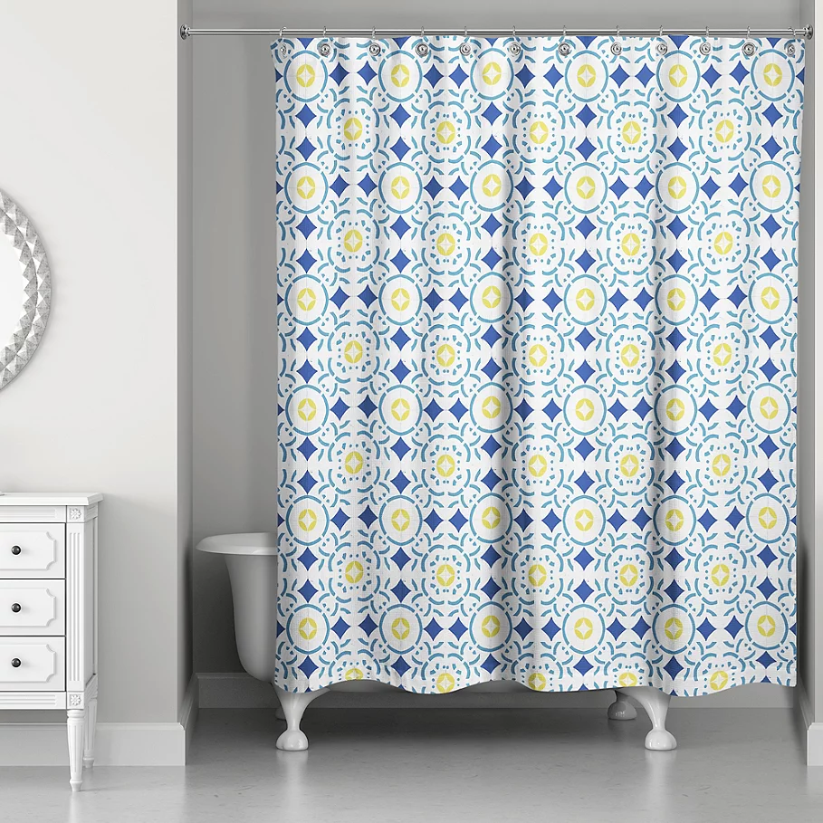 Designs Direct Vintage Tile Shower Curtain in Blue