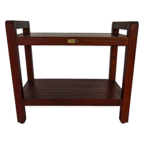  EcoDecors Classic 24-Inch Teak Shower Bench with Shelf and Arms in Brown