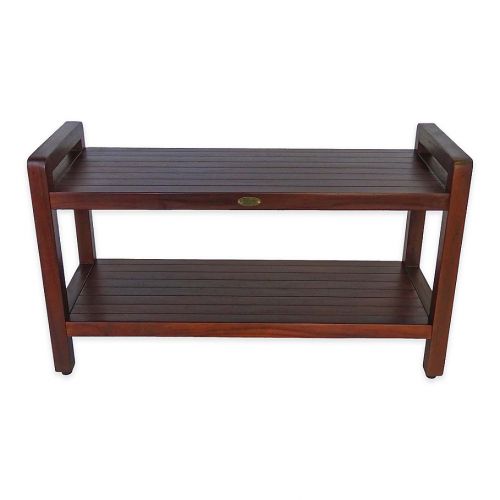  EcoDecors Classic Extended 35-Inch Teak Shower Bench with Shelf and Arms in Natural