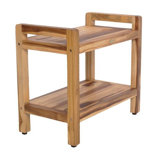  EcoDecors Classic 24-Inch Teak Shower Bench with Shelf and Arms in Natural