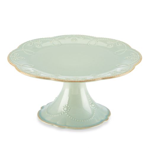 레녹스 Lenox French Perle 8.5-Inch Medium Pedestal Cake Plate in Ice Blue