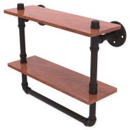 Allied Brass Pipeline Collection Double Ironwood Shelf with Towel Bar