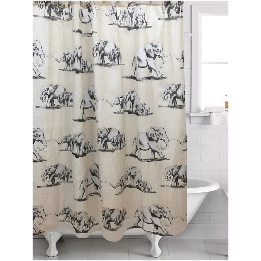 Ghana Elephant Shower Curtain in CreamBlack