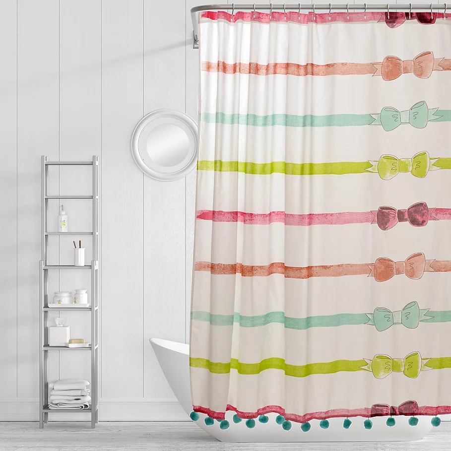  Simply Whimsical Ribbons and Bows Shower Curtain in RedPink