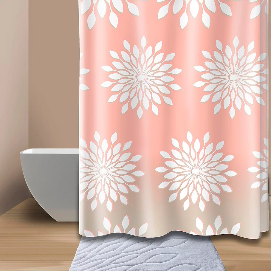Splash Extra-Wide Medina Floral Shower Curtain in CoralWhite