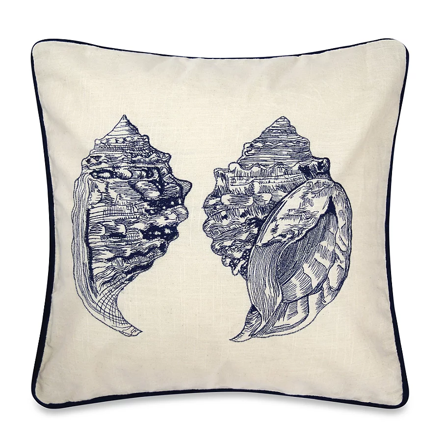 Double Conch Square Embroidered Throw Pillow in Ivory