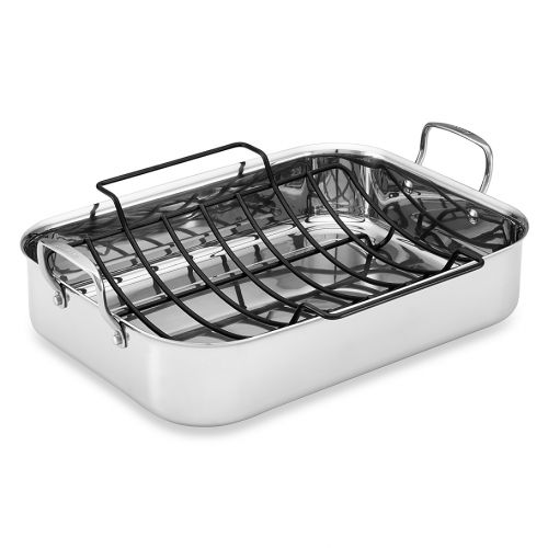  Anolon Tri-Ply Clad Stainless Steel 17-Inch x 12.5-Inch Rectangular Roaster with Nonstick Rack