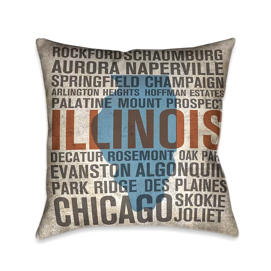 Laural Home State Illinois Square Throw Pillow