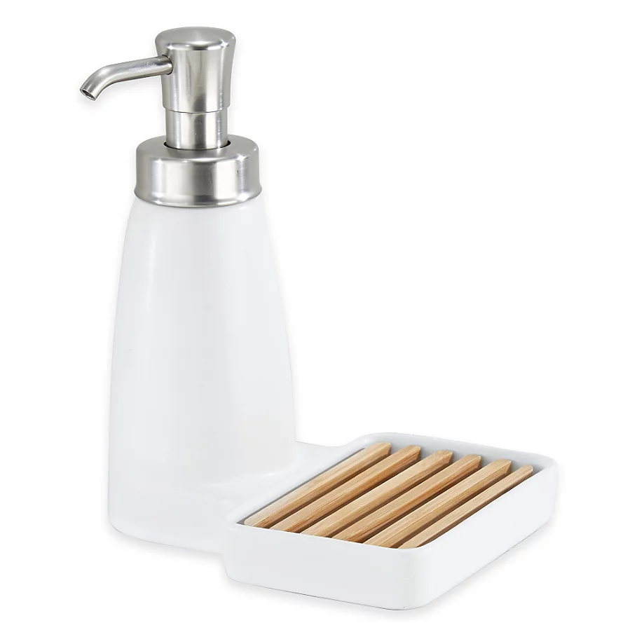 InterDesign Benton Ceramic Soap Dispenser Pump and Sponge Caddy