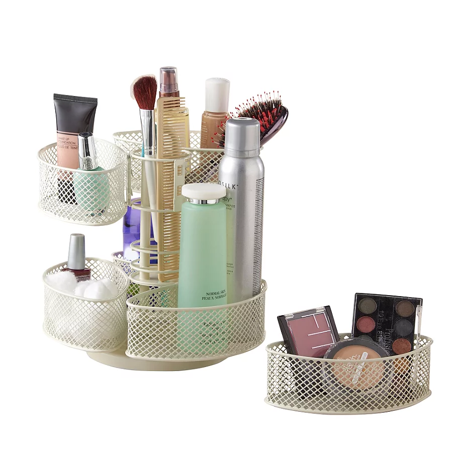  Mesh Cosmetic Organizer Carousel with Removable Baskets
