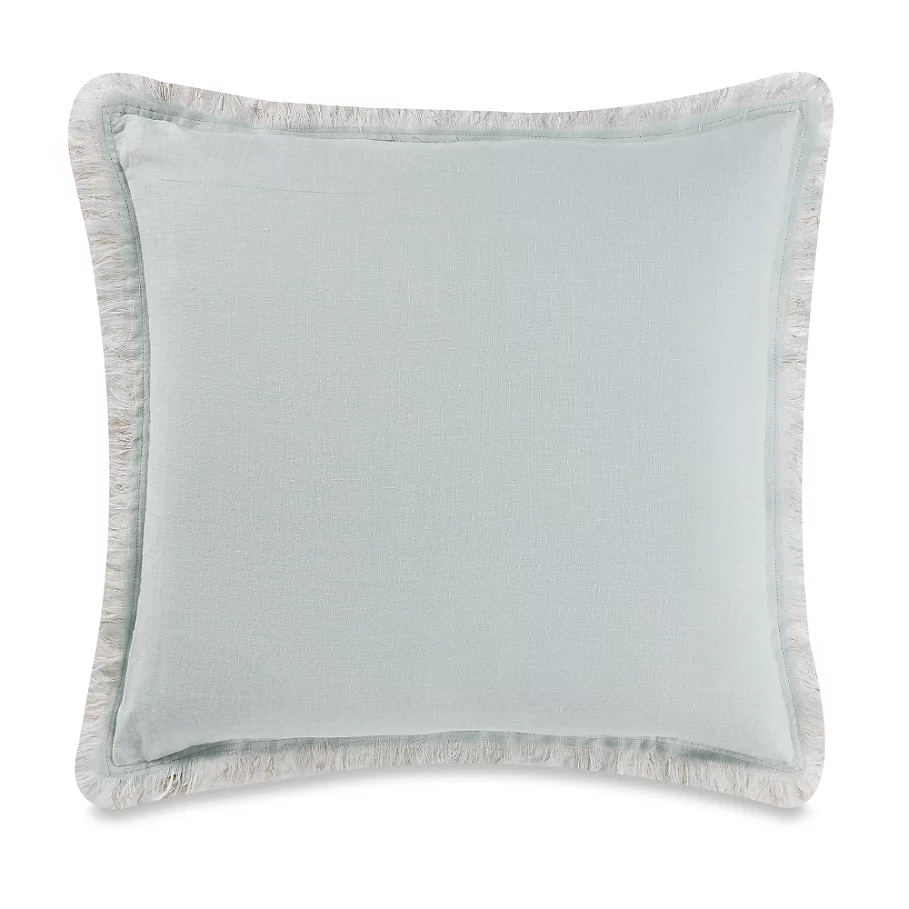  Aura Striped Linen Fringed Square Tonal Pillow