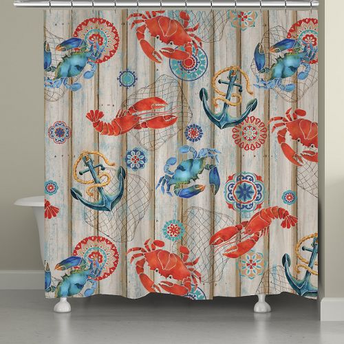  Laural Home Fresh Catch Shower Curtain in CoralBlue