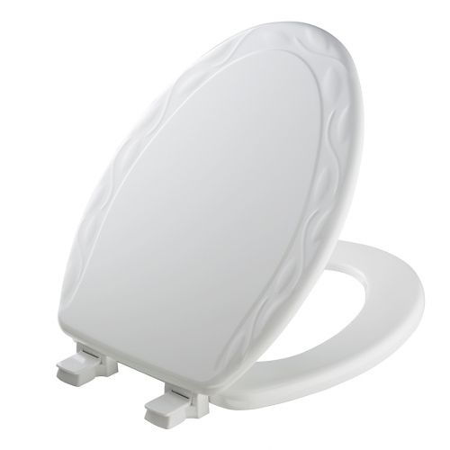  Mayfair Ivy Elongated Molded Wood Toilet Seat in White with Easy Clean & Change Hinge