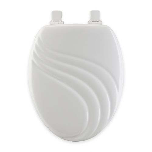  Mayfair Swirl Elongated Molded Wood Toilet Seat in White with Easy Clean & Change Hinge