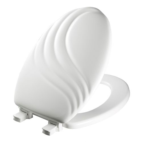  Mayfair Swirl Elongated Molded Wood Toilet Seat in White with Easy Clean & Change Hinge