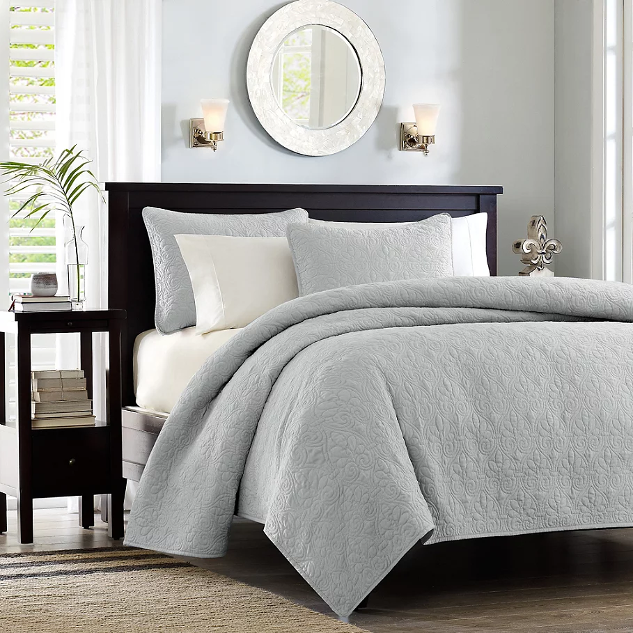 Madison Park Quebec 2-Piece TwinTwin XL Coverlet Set in Grey
