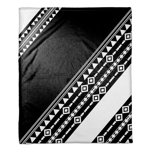  Tribal Printed Color Block Throw Blanket in BlackWhite