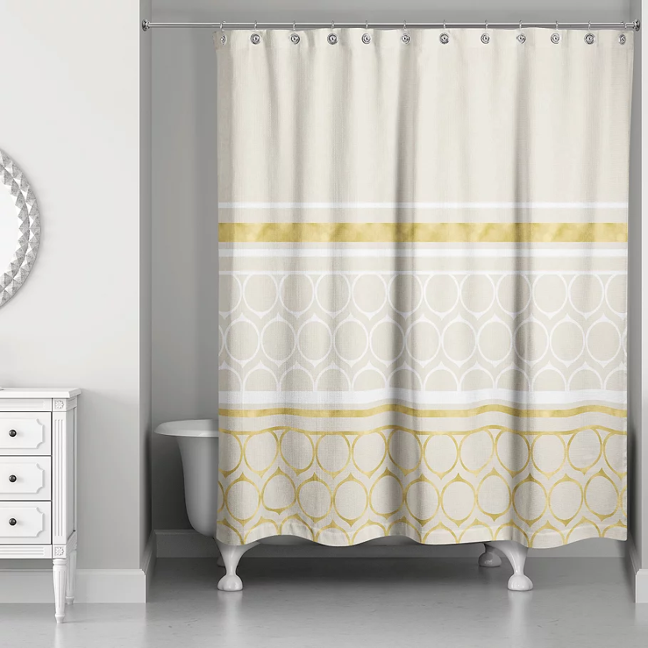Rings Weighted Shower Curtain in IvoryGold