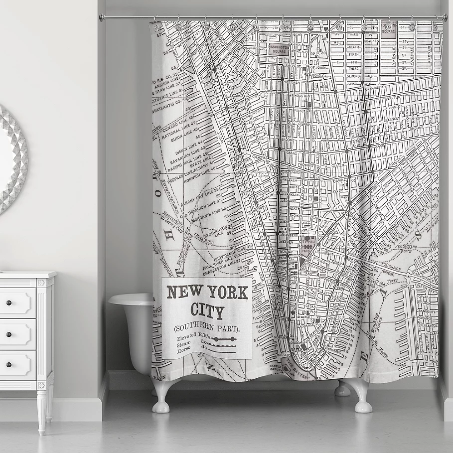 New York City Lines Map Shower Curtain in BlackWhite