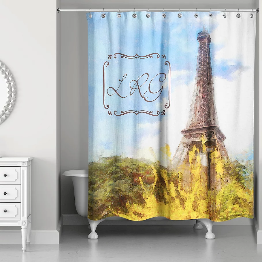 Paris Personalized Shower Curtain in BlueYellow