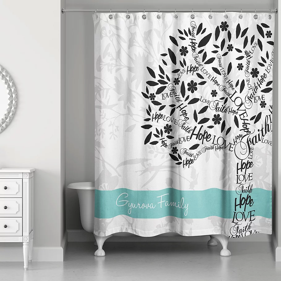 Family Tree Personalized Shower Curtain in WhiteTeal
