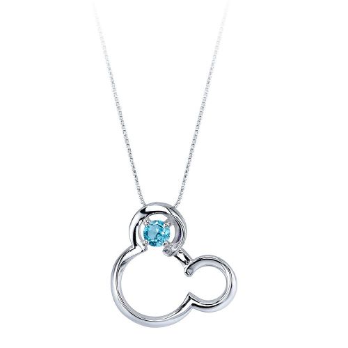 디즈니 Disney Mickey Mouse December Birthstone Necklace for Women - Blue Topaz