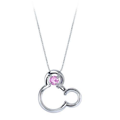 디즈니 Disney Mickey Mouse October Birthstone Necklace for Women - Pink Sapphire