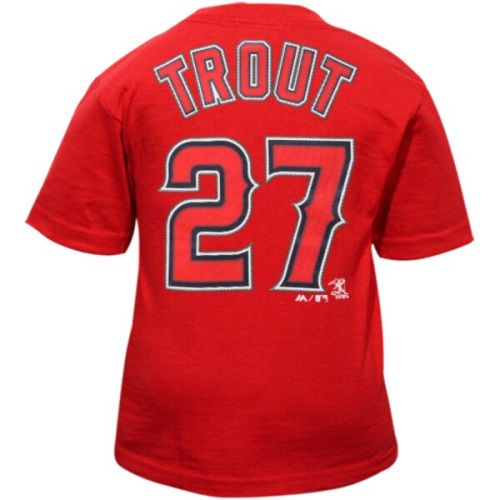  Toddler Los Angeles Angels Mike Trout Majestic Red Player Name and Number T-Shirt
