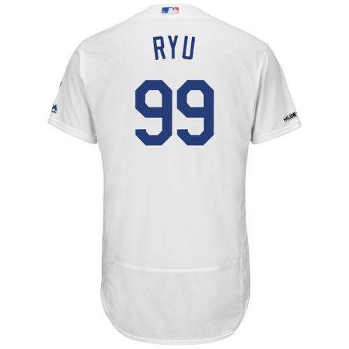  Men's Los Angeles Dodgers Hyun-Jin Ryu Majestic Home White Flex Base Authentic Collection Player Jersey