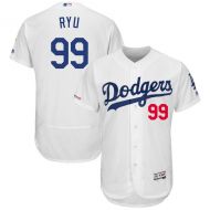 Men's Los Angeles Dodgers Hyun-Jin Ryu Majestic Home White Flex Base Authentic Collection Player Jersey