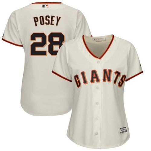  Women's San Francisco Giants Buster Posey Majestic Home Tan Plus Size Cool Base Player Jersey
