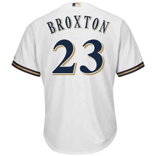  Men's Milwaukee Brewers Keon Broxton Majestic Home White Cool Base Replica Player Jersey