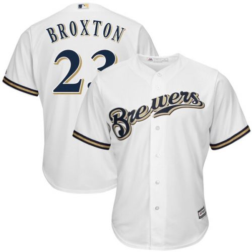  Men's Milwaukee Brewers Keon Broxton Majestic Home White Cool Base Replica Player Jersey