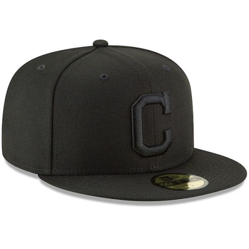  Mens Cleveland Indians New Era Black Primary Logo Basic 59FIFTY Fitted Hat