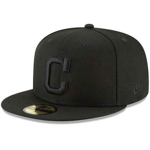  Mens Cleveland Indians New Era Black Primary Logo Basic 59FIFTY Fitted Hat